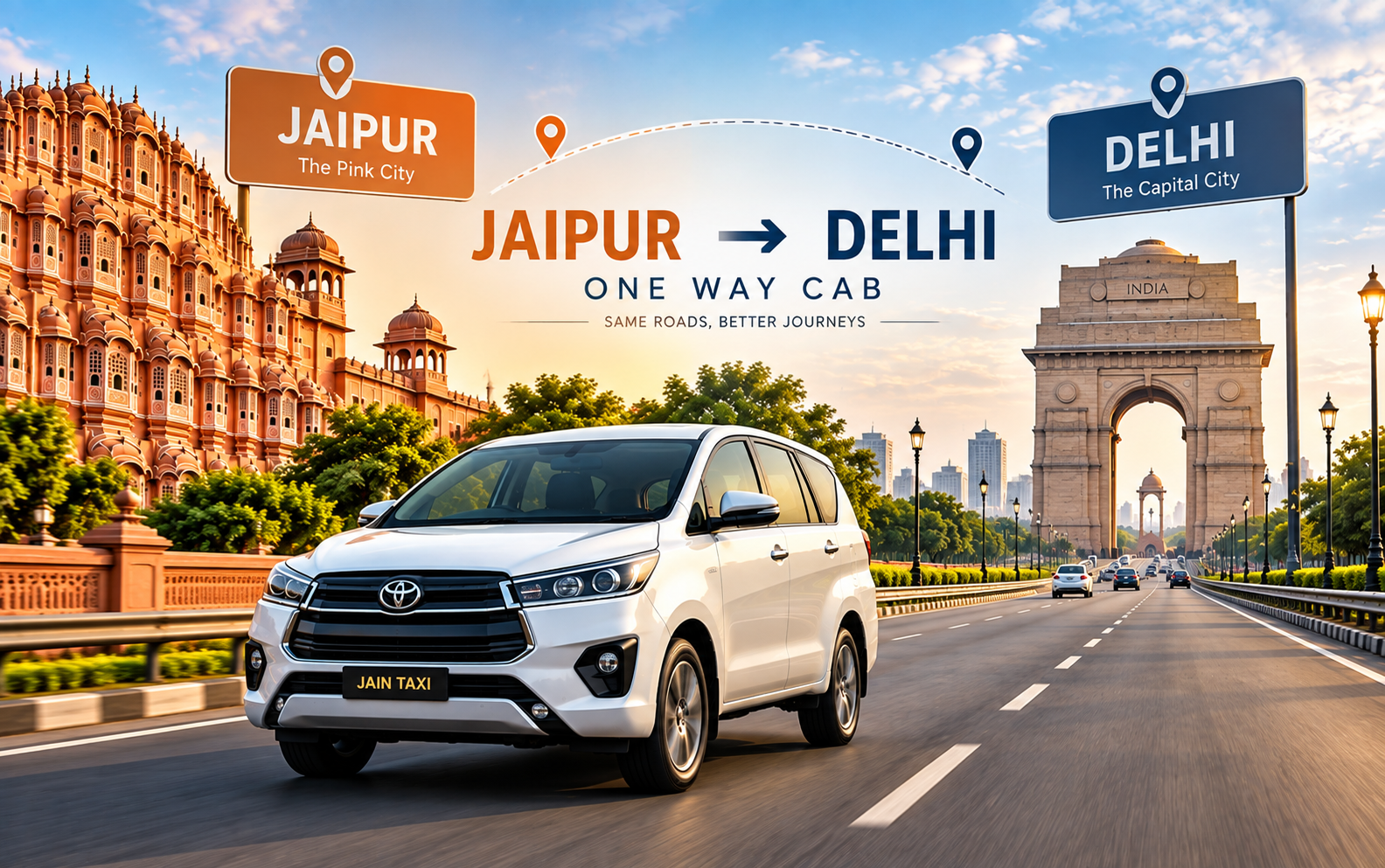 Jaipur to Delhi One Way Cab Service